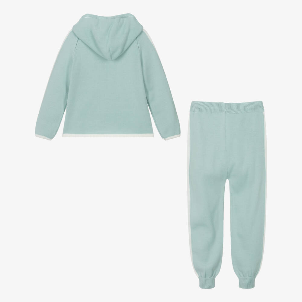 Artesanía Granlei-Boys Green Knit Hooded Top & Trouser Set | Childrensalon