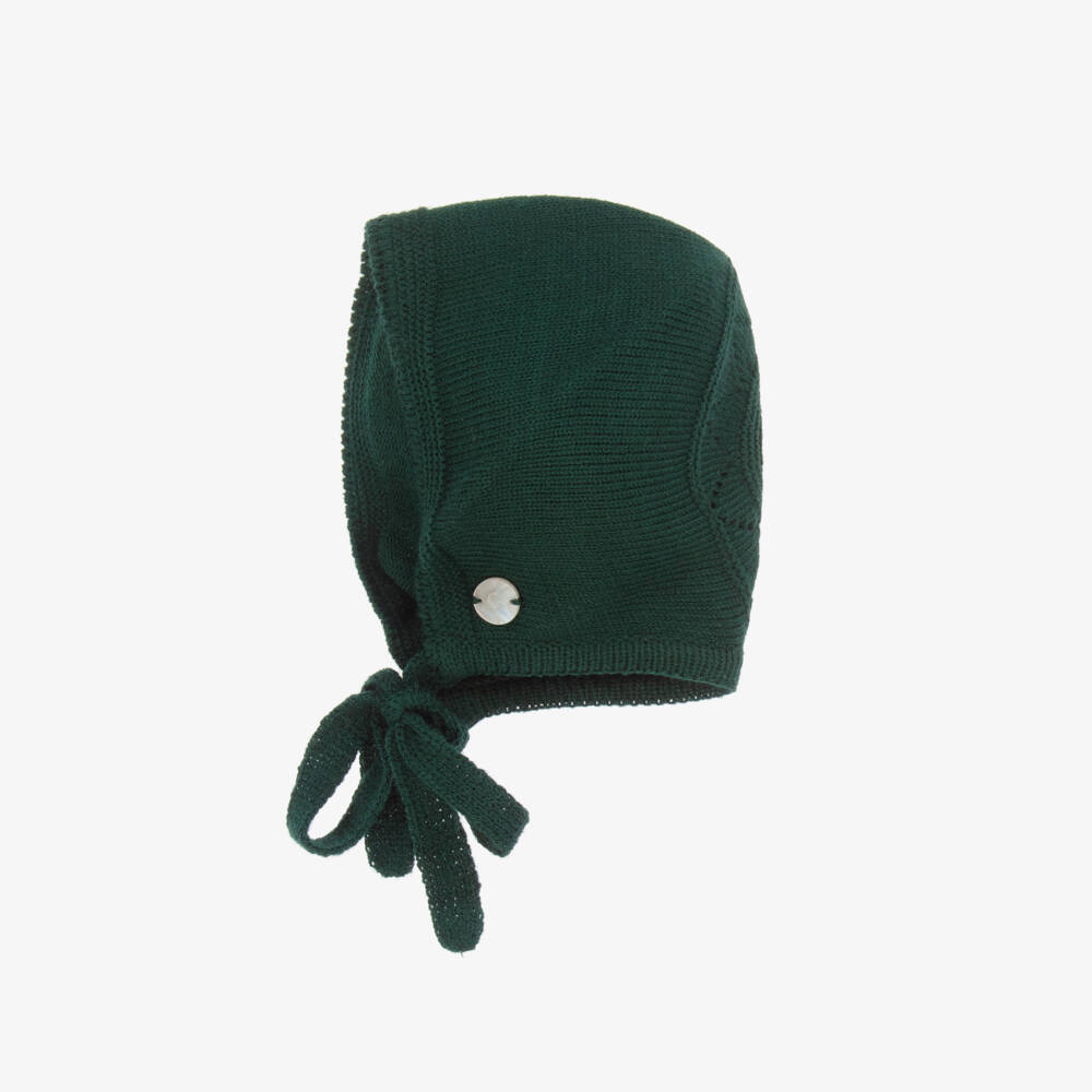 Artesanía Granlei-Boys Green Knitted Babysuit Set with Bear Motif | Childrensalon