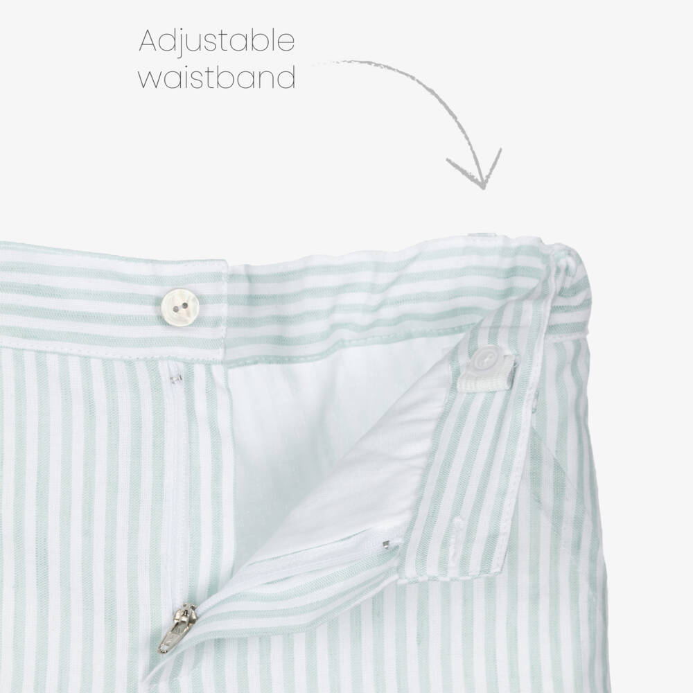 Artesanía Granlei-Boys Green Knitted Top & Striped Shorts Set | Childrensalon