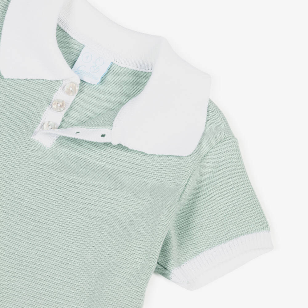 Artesanía Granlei-Boys Green Knitted Top & Striped Shorts Set | Childrensalon