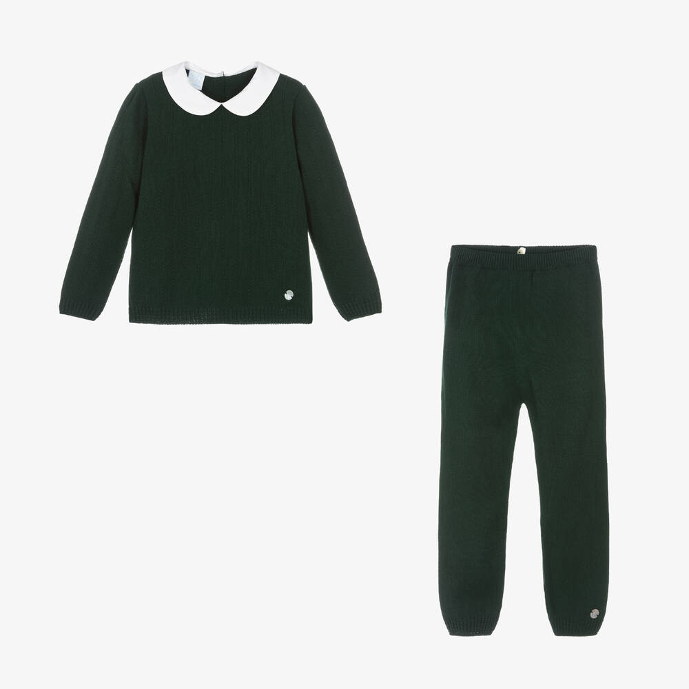 Artesanía Granlei-Boys Green Knitted Trouser Set | Childrensalon