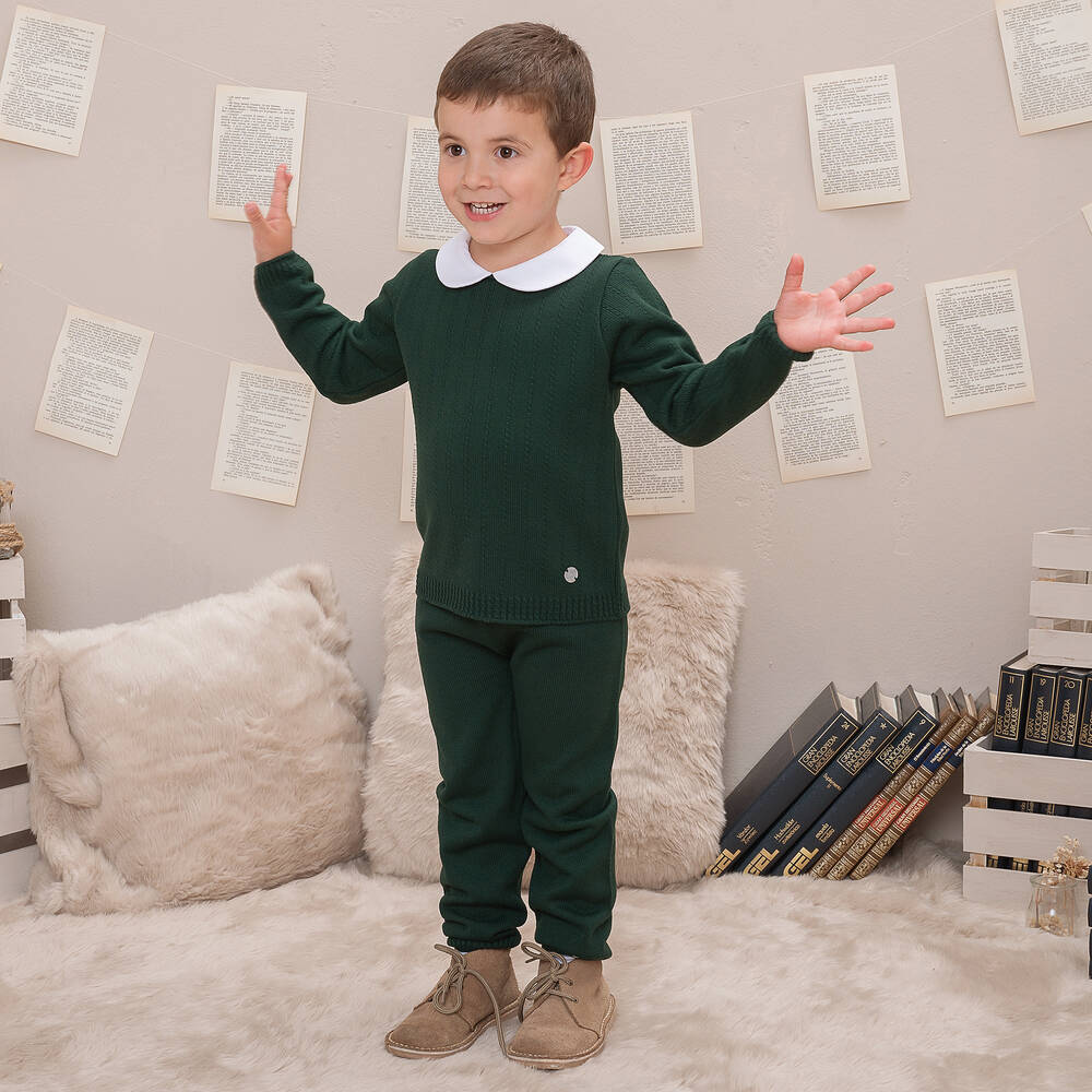 Artesanía Granlei-Boys Green Knitted Trouser Set | Childrensalon
