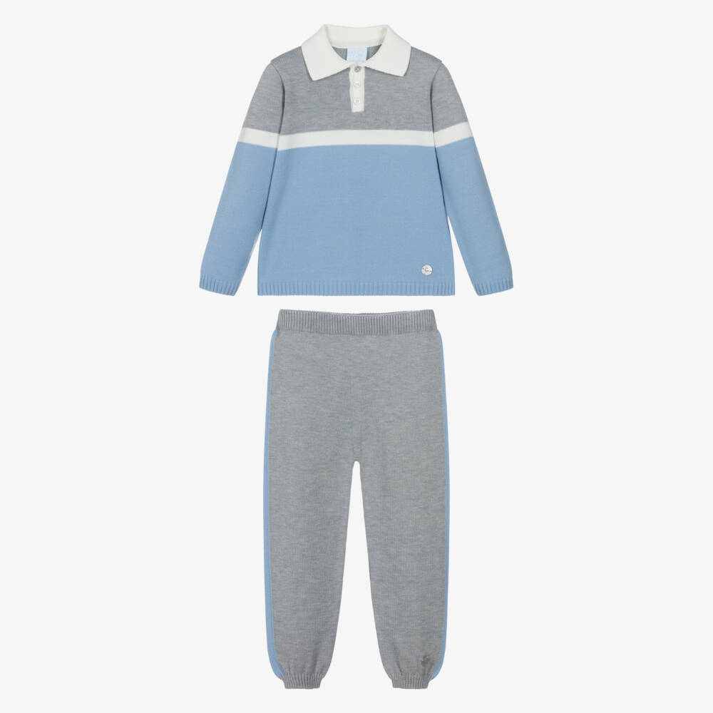 Artesanía Granlei-Boys Grey & Blue Knit Trouser Set | Childrensalon