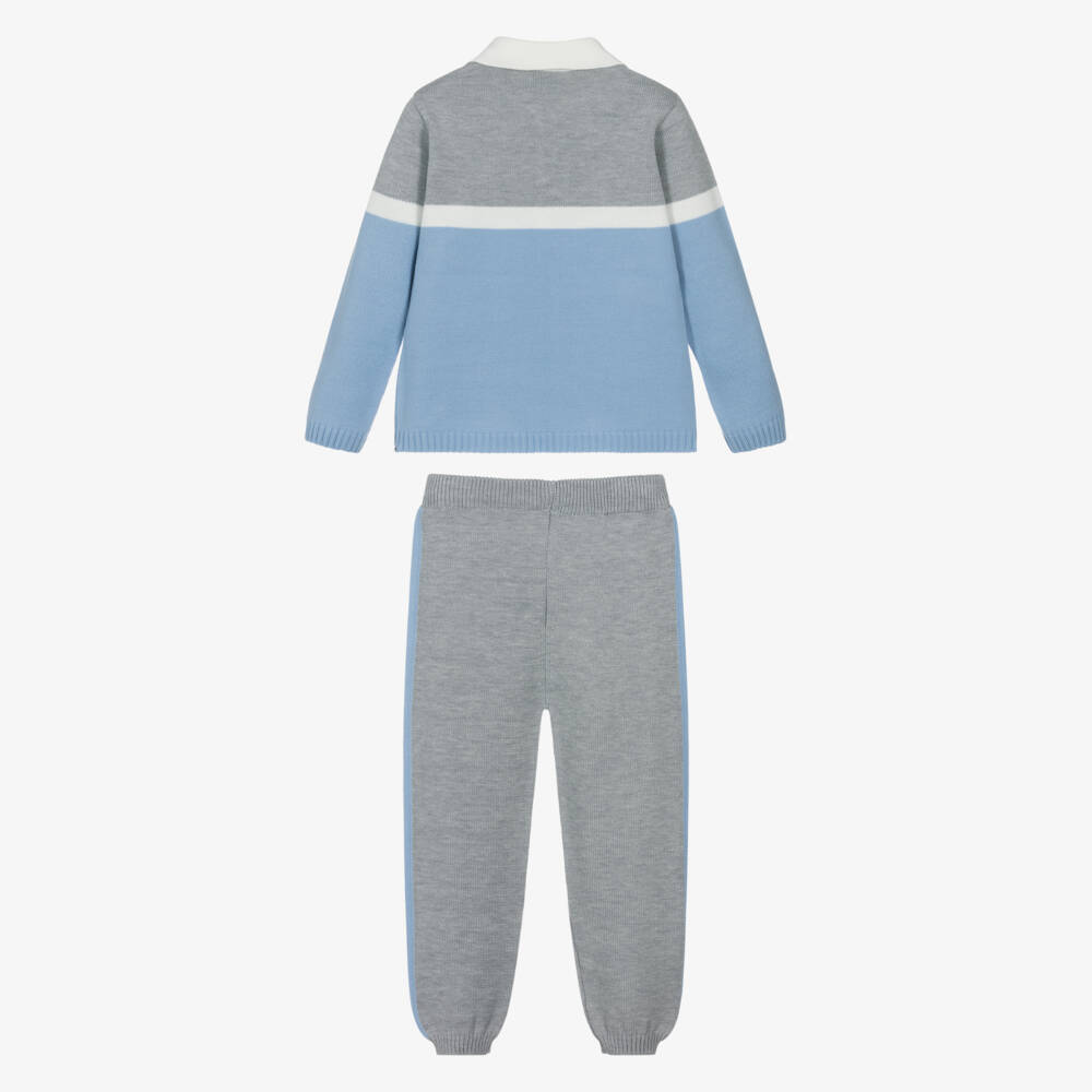 Artesanía Granlei-Boys Grey & Blue Knit Trouser Set | Childrensalon