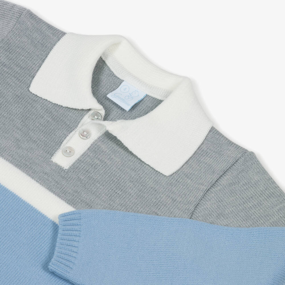 Artesanía Granlei-Boys Grey & Blue Knit Trouser Set | Childrensalon