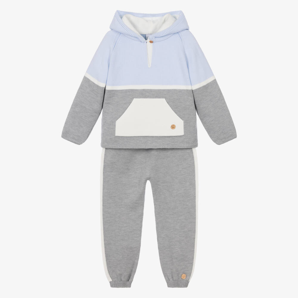 Artesanía Granlei-Boys Grey & Blue Knitted Tracksuit | Childrensalon