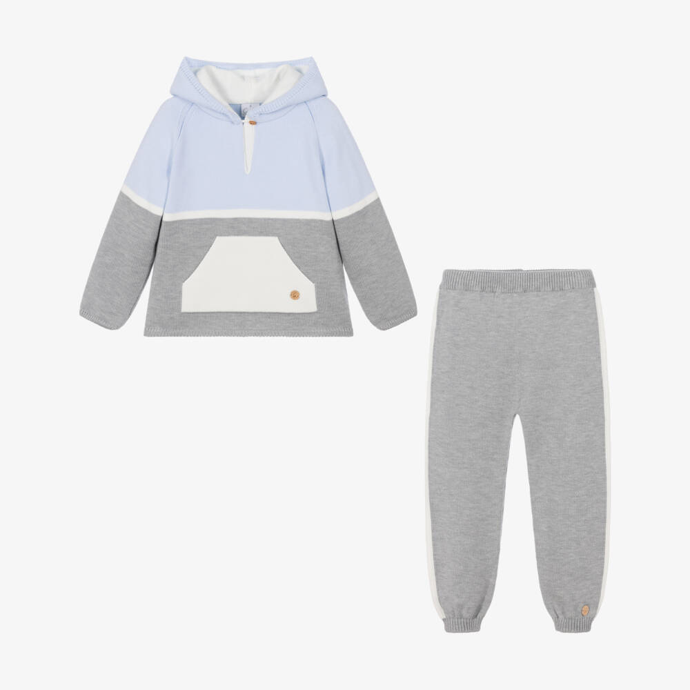Artesanía Granlei-Boys Grey & Blue Knitted Tracksuit | Childrensalon
