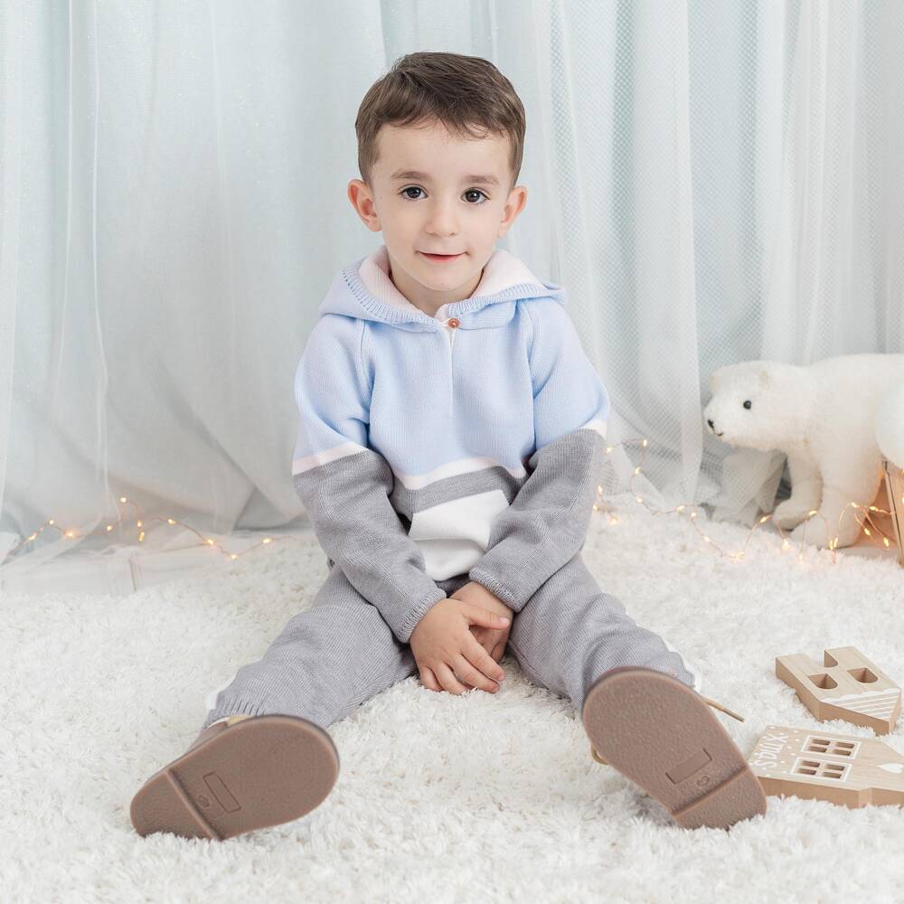 Artesanía Granlei-Boys Grey & Blue Knitted Tracksuit | Childrensalon