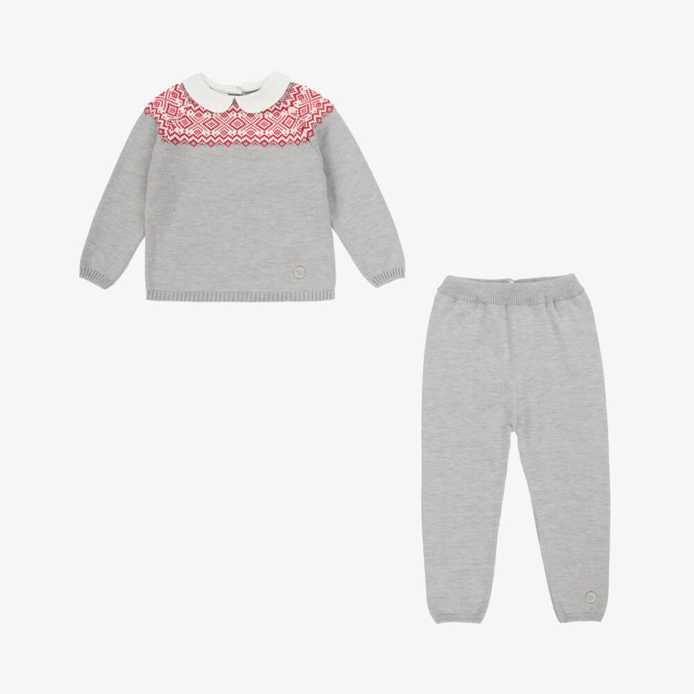 Artesanía Granlei-Boys Grey Fair Isle Knitted Trouser Set | Childrensalon