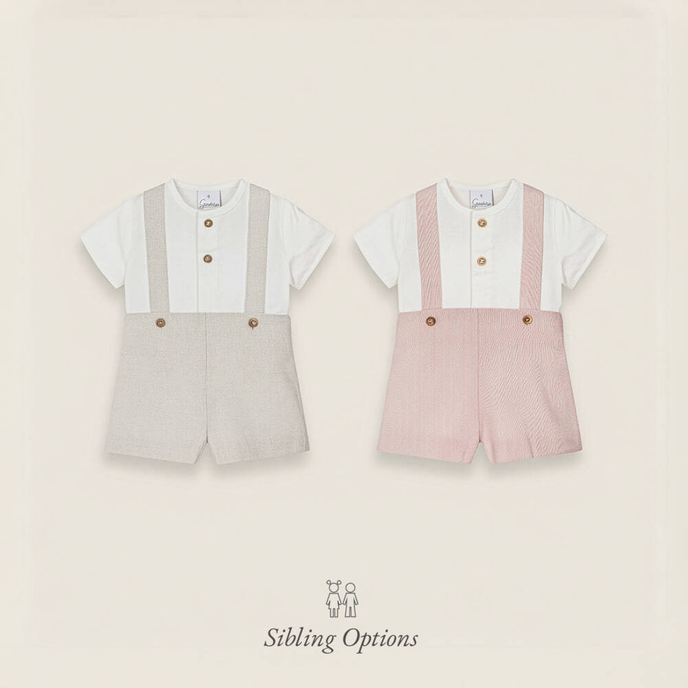 Artesanía Granlei-Boys Ivory & Beige Shorts Set with Braces | Childrensalon