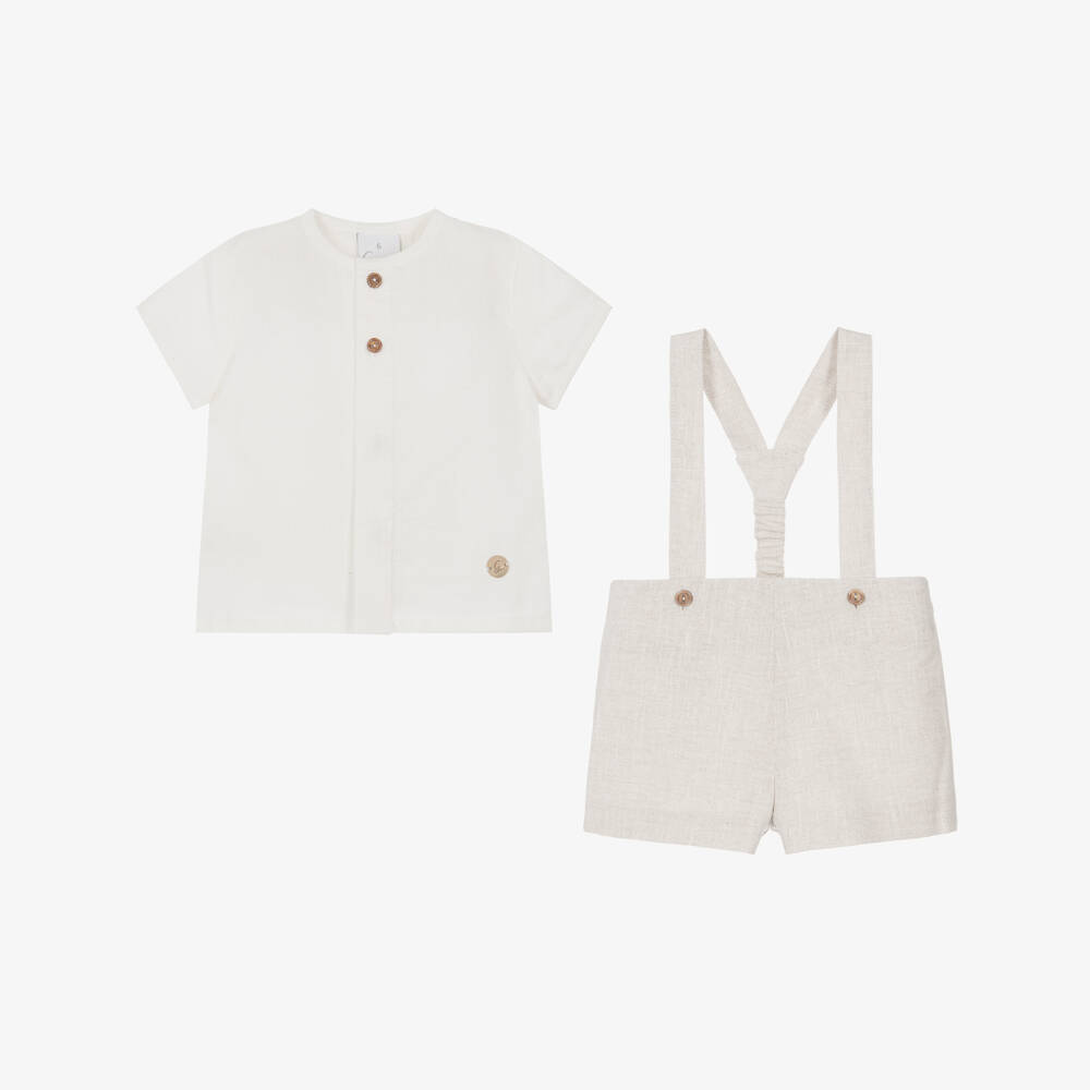 Artesanía Granlei-Boys Ivory & Beige Shorts Set with Braces | Childrensalon
