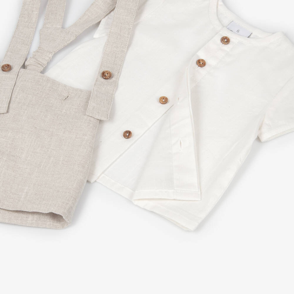 Artesanía Granlei-Boys Ivory & Beige Shorts Set with Braces | Childrensalon
