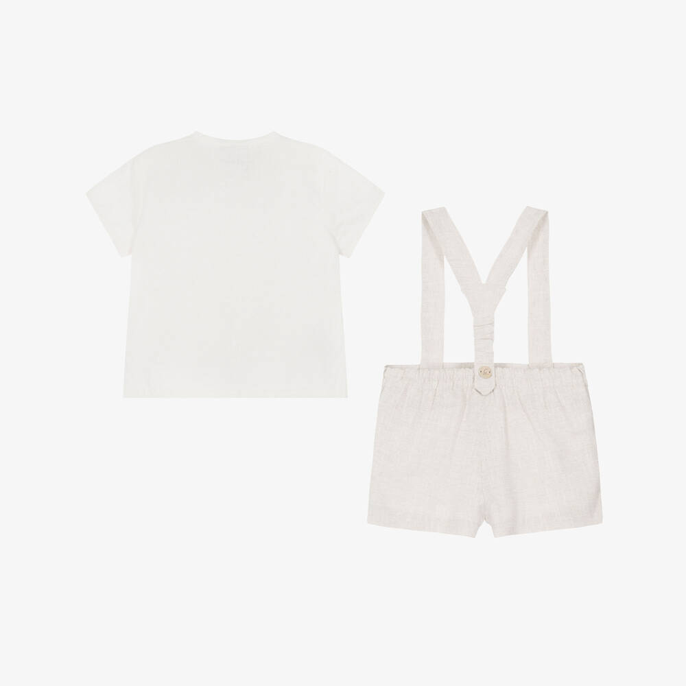 Artesanía Granlei-Boys Ivory & Beige Shorts Set with Braces | Childrensalon