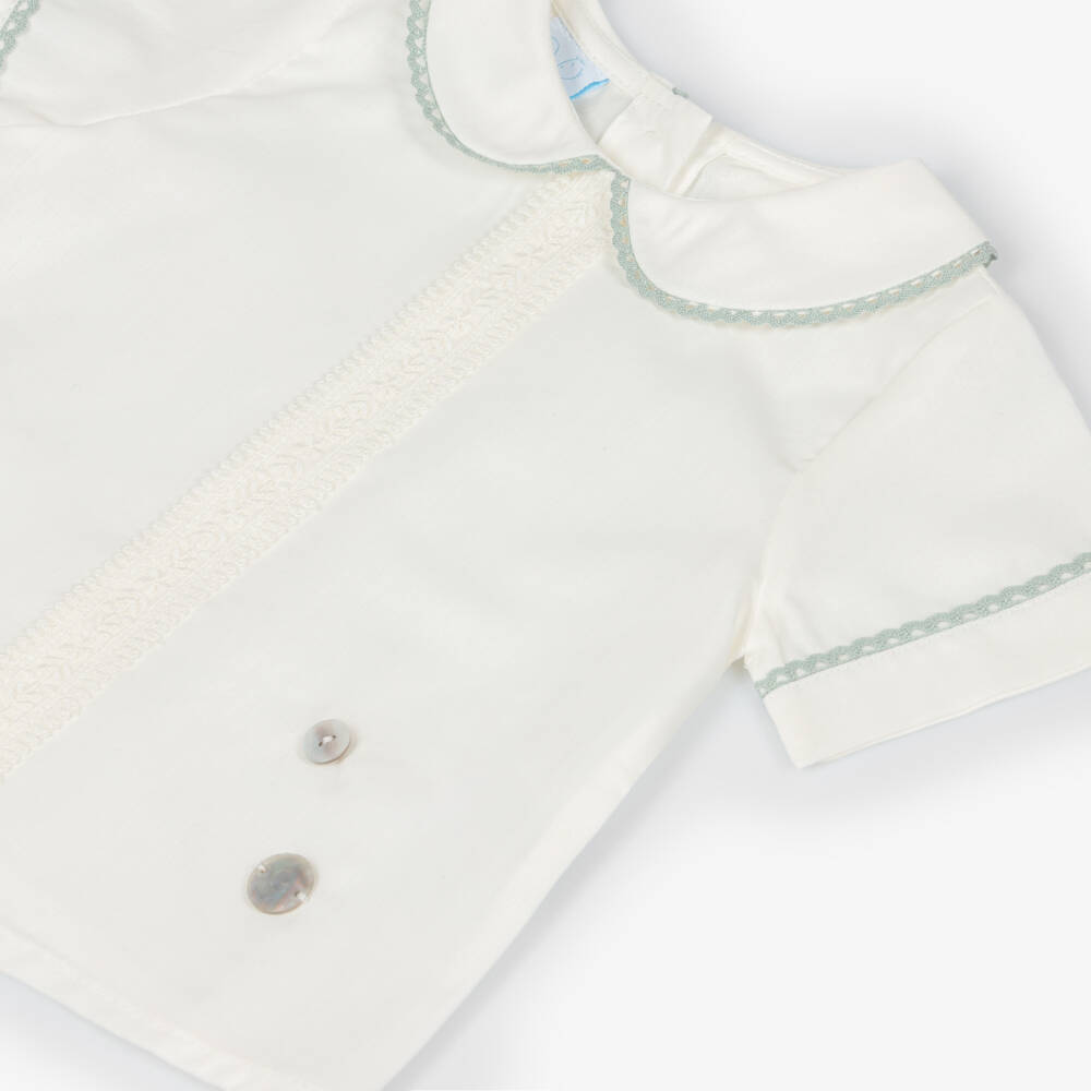 Artesanía Granlei-Boys Ivory & Pastel Green Buster Suit | Childrensalon
