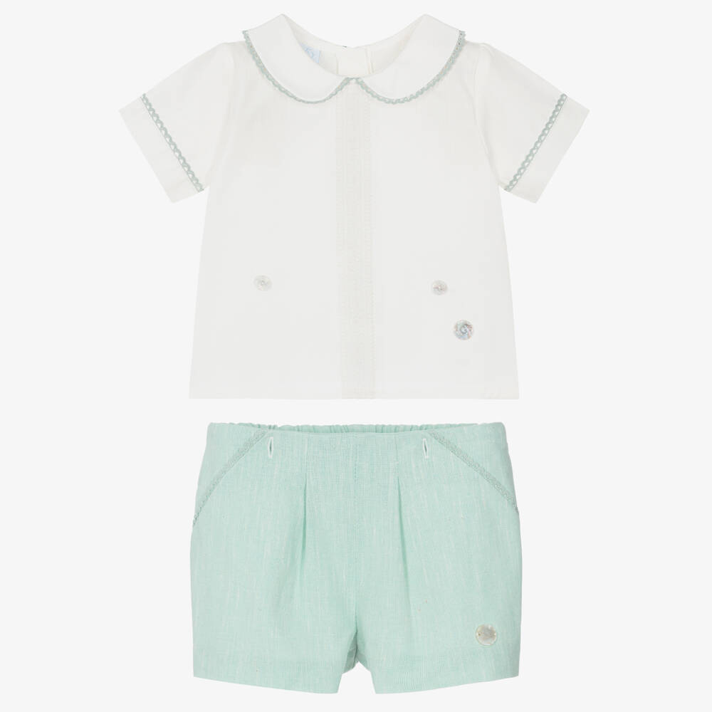 Artesanía Granlei-Boys Ivory & Pastel Green Buster Suit | Childrensalon