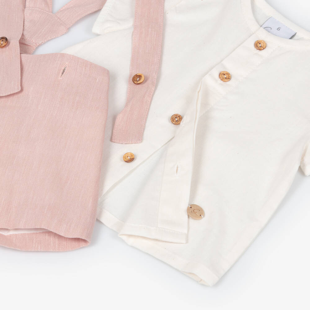 Artesanía Granlei-Boys Ivory & Pink Shorts Set with Braces | Childrensalon