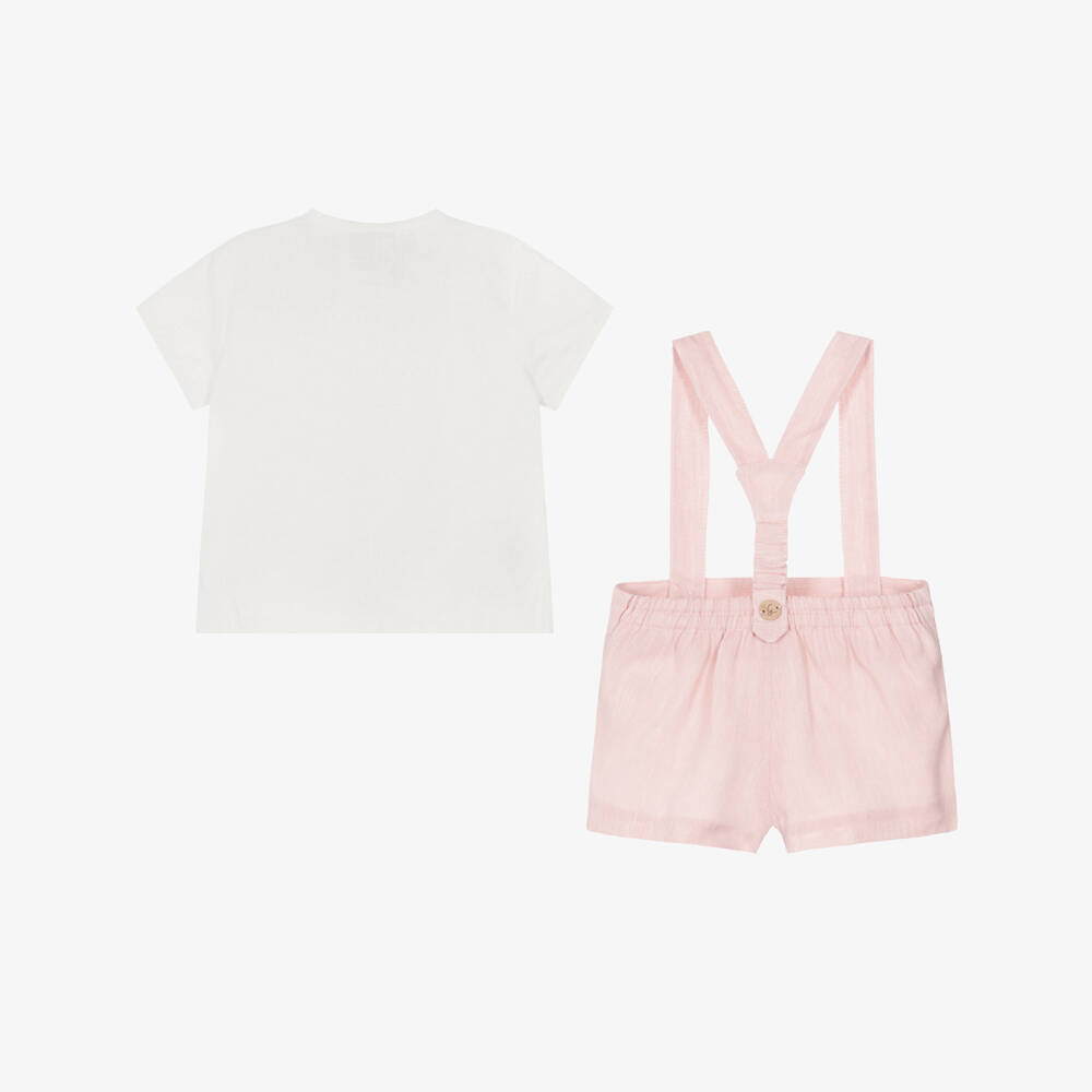 Artesanía Granlei-Boys Ivory & Pink Shorts Set with Braces | Childrensalon