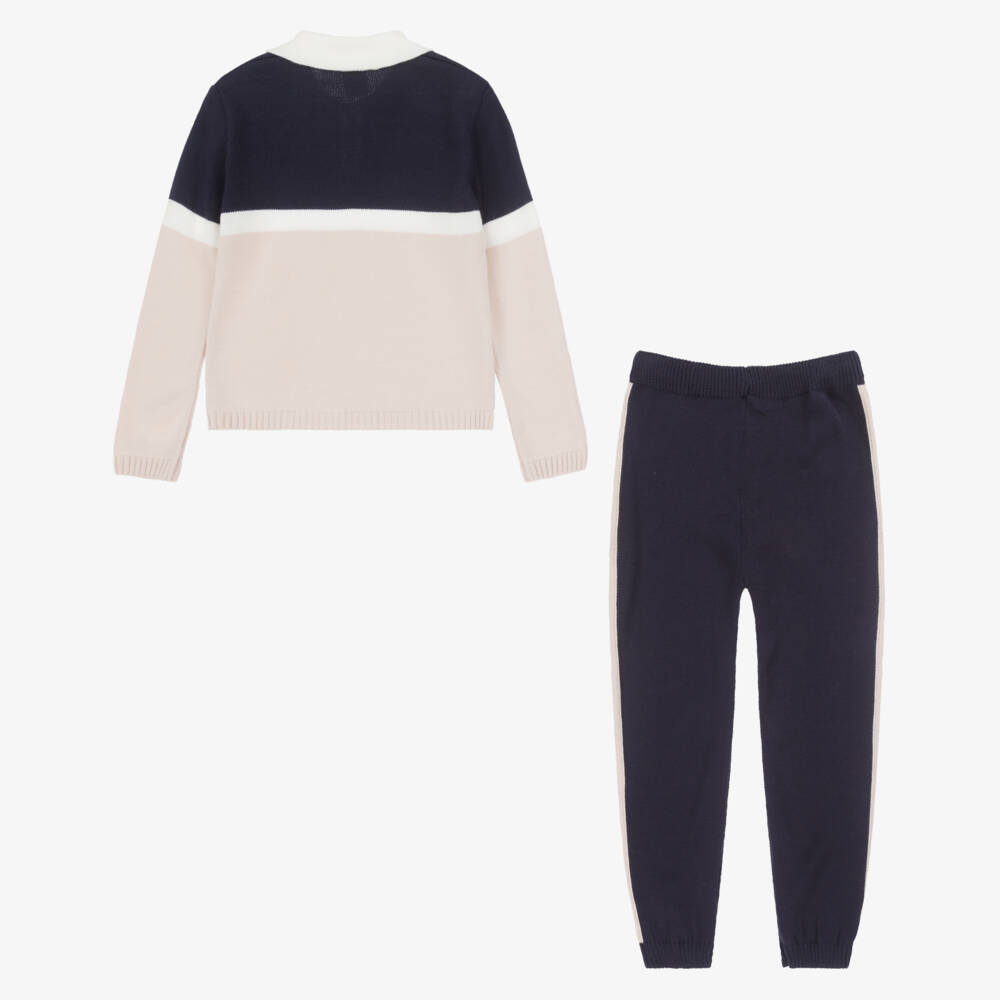 Artesanía Granlei-Boys Navy Blue & Beige Knit Trouser Set | Childrensalon