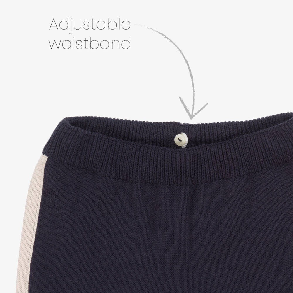 Artesanía Granlei-Boys Navy Blue & Beige Knit Trouser Set | Childrensalon