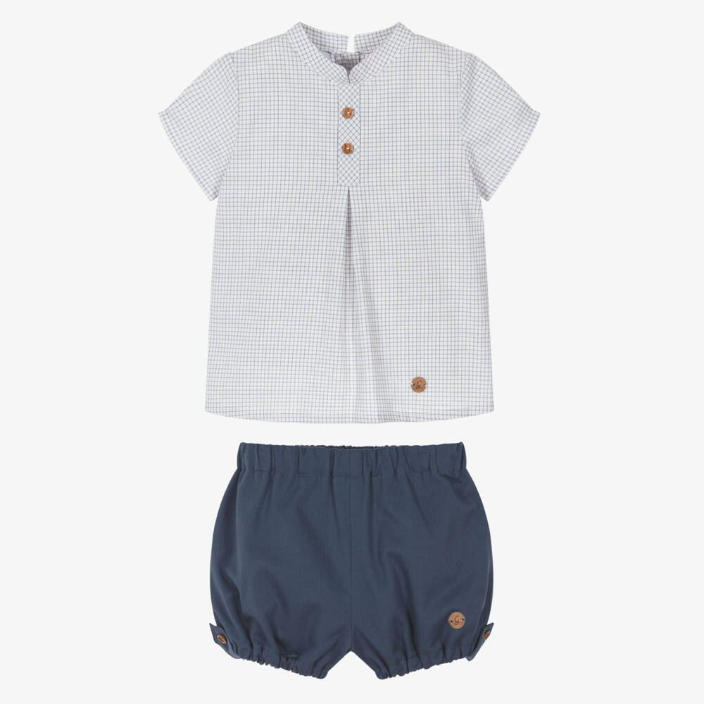 Artesanía Granlei-Boys Navy Blue Cotton Twill Shorts Set | Childrensalon
