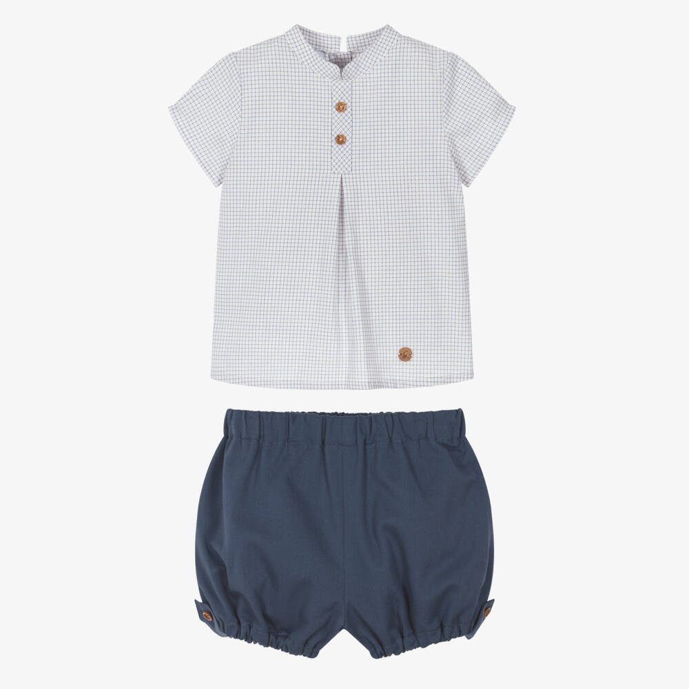Artesanía Granlei-Boys Navy Blue Cotton Twill Shorts Set | Childrensalon