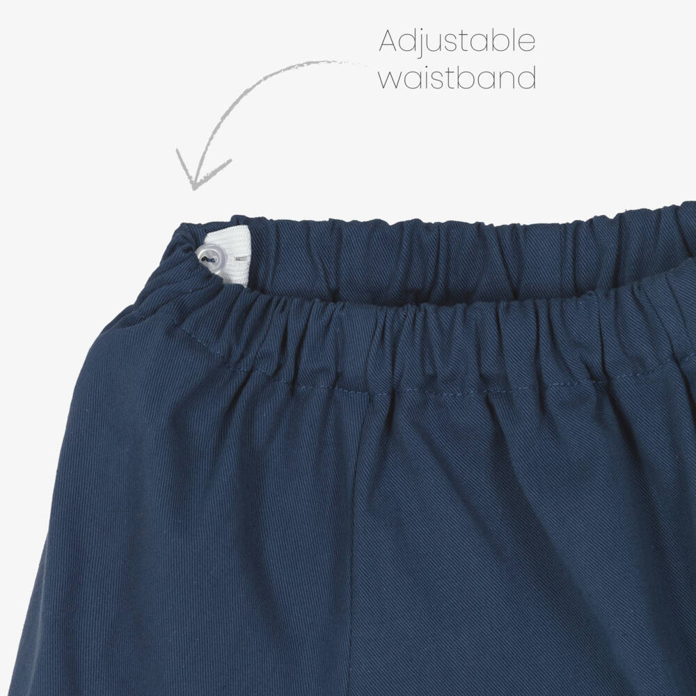 Artesanía Granlei-Boys Navy Blue Cotton Twill Shorts Set | Childrensalon