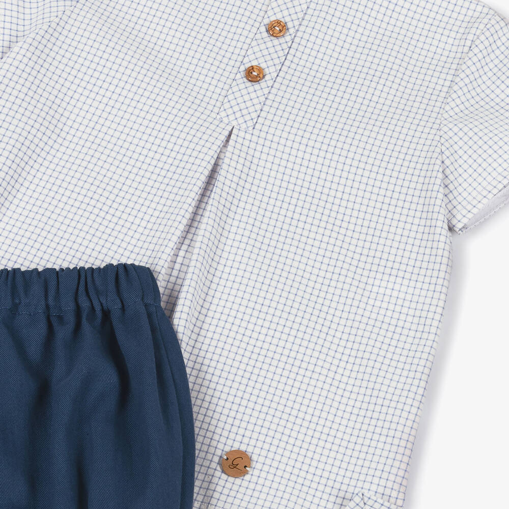 Artesanía Granlei-Boys Navy Blue Cotton Twill Shorts Set | Childrensalon