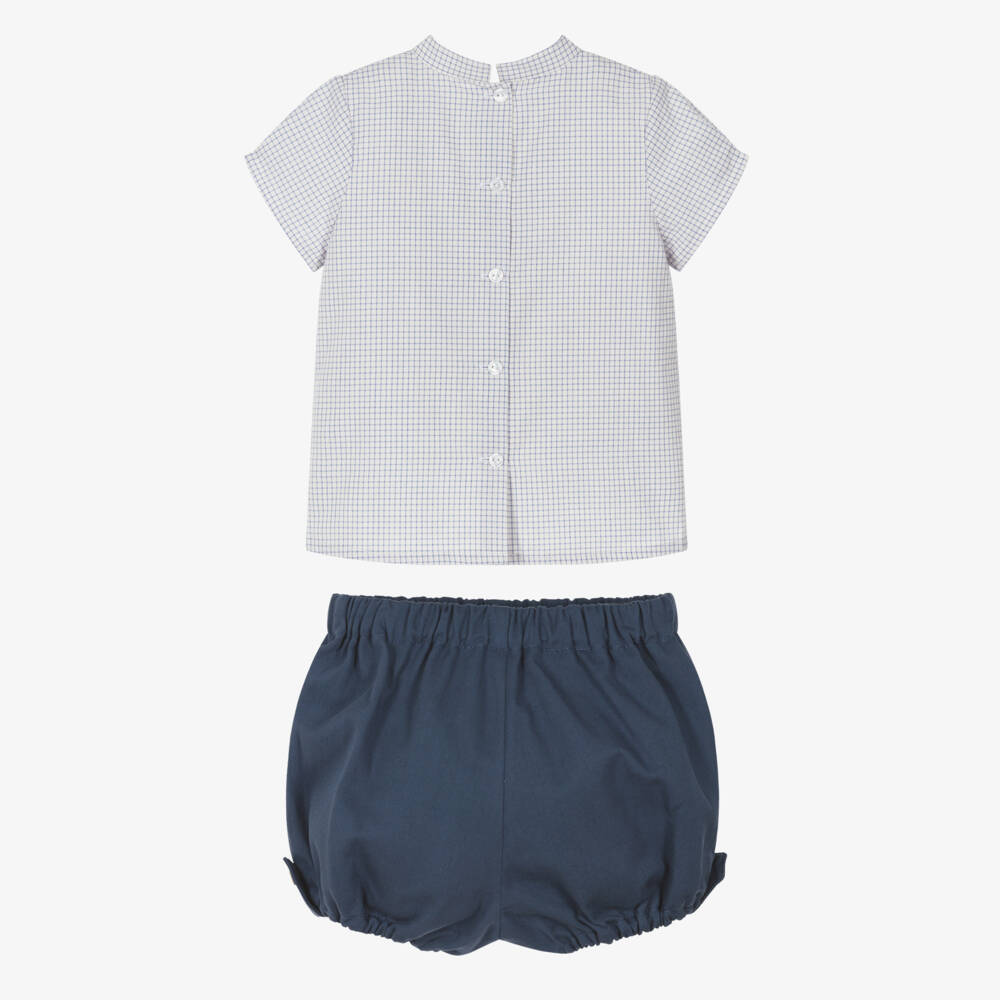 Artesanía Granlei-Boys Navy Blue Cotton Twill Shorts Set | Childrensalon