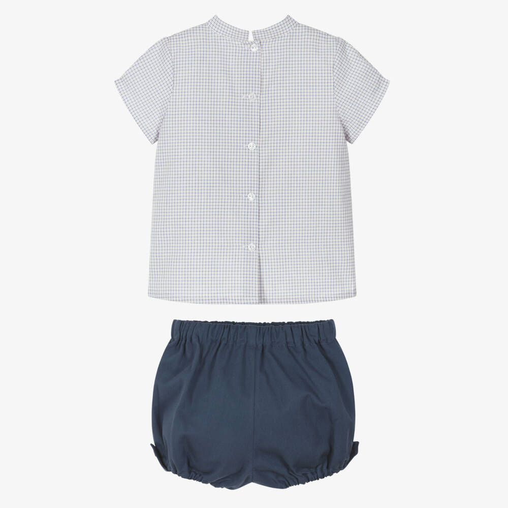 Artesanía Granlei-Boys Navy Blue Cotton Twill Shorts Set | Childrensalon