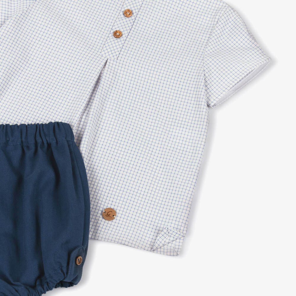 Artesanía Granlei-Boys Navy Blue Cotton Twill Shorts Set | Childrensalon