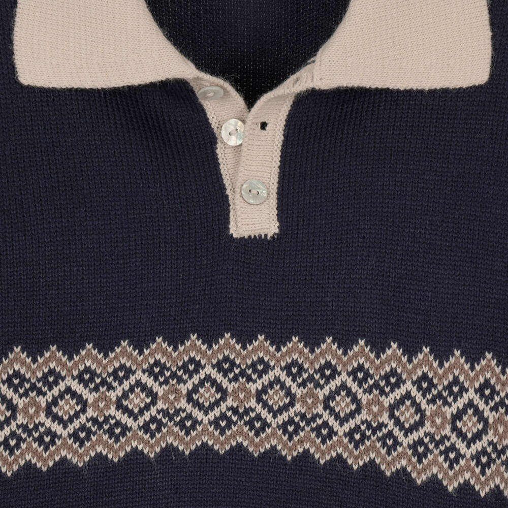 Artesanía Granlei-Boys Navy Blue Knitted Fair Isle Trouser Set | Childrensalon