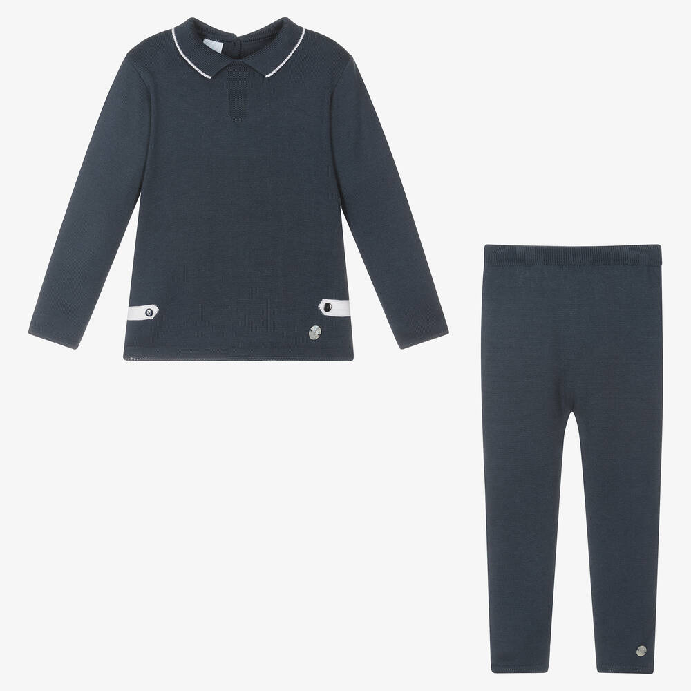 Artesanía Granlei-Boys Navy Blue Knitted Trouser Set | Childrensalon