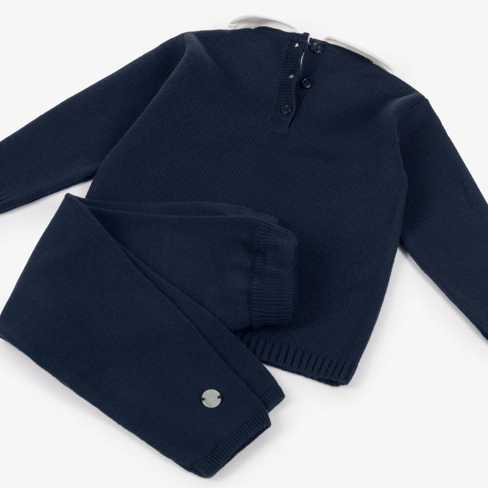 Artesanía Granlei-Boys Navy Blue Knitted Trouser Set | Childrensalon