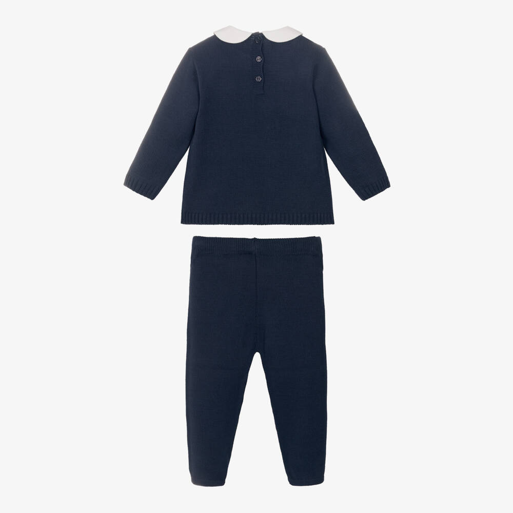 Artesanía Granlei-Boys Navy Blue Knitted Trouser Set | Childrensalon