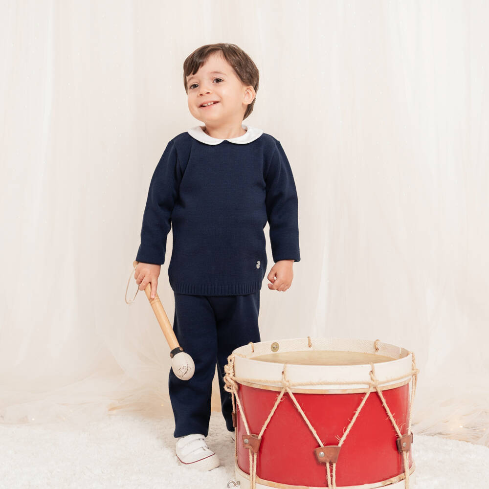 Artesanía Granlei-Boys Navy Blue Knitted Trouser Set | Childrensalon