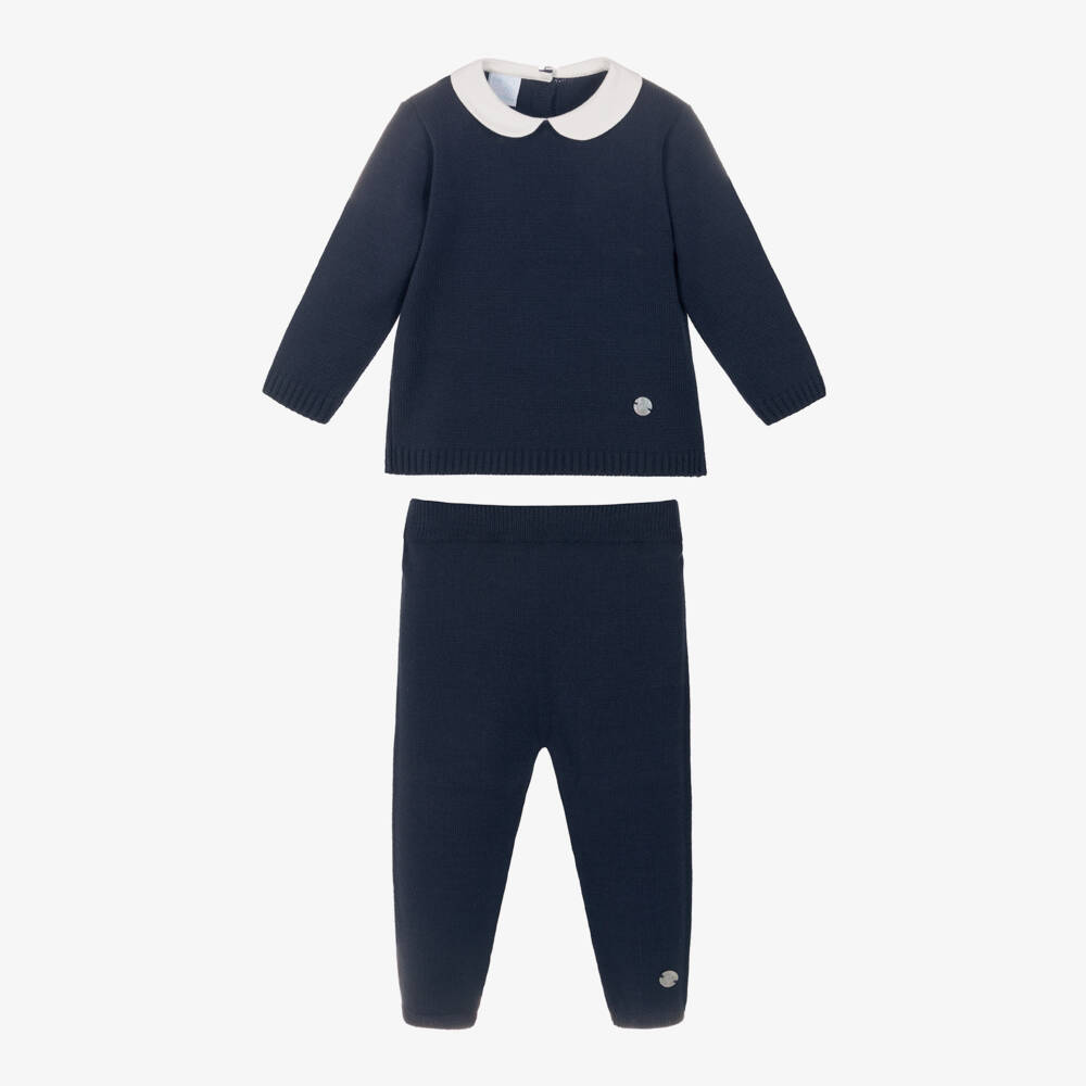 Artesanía Granlei-Boys Navy Blue Knitted Trouser Set | Childrensalon