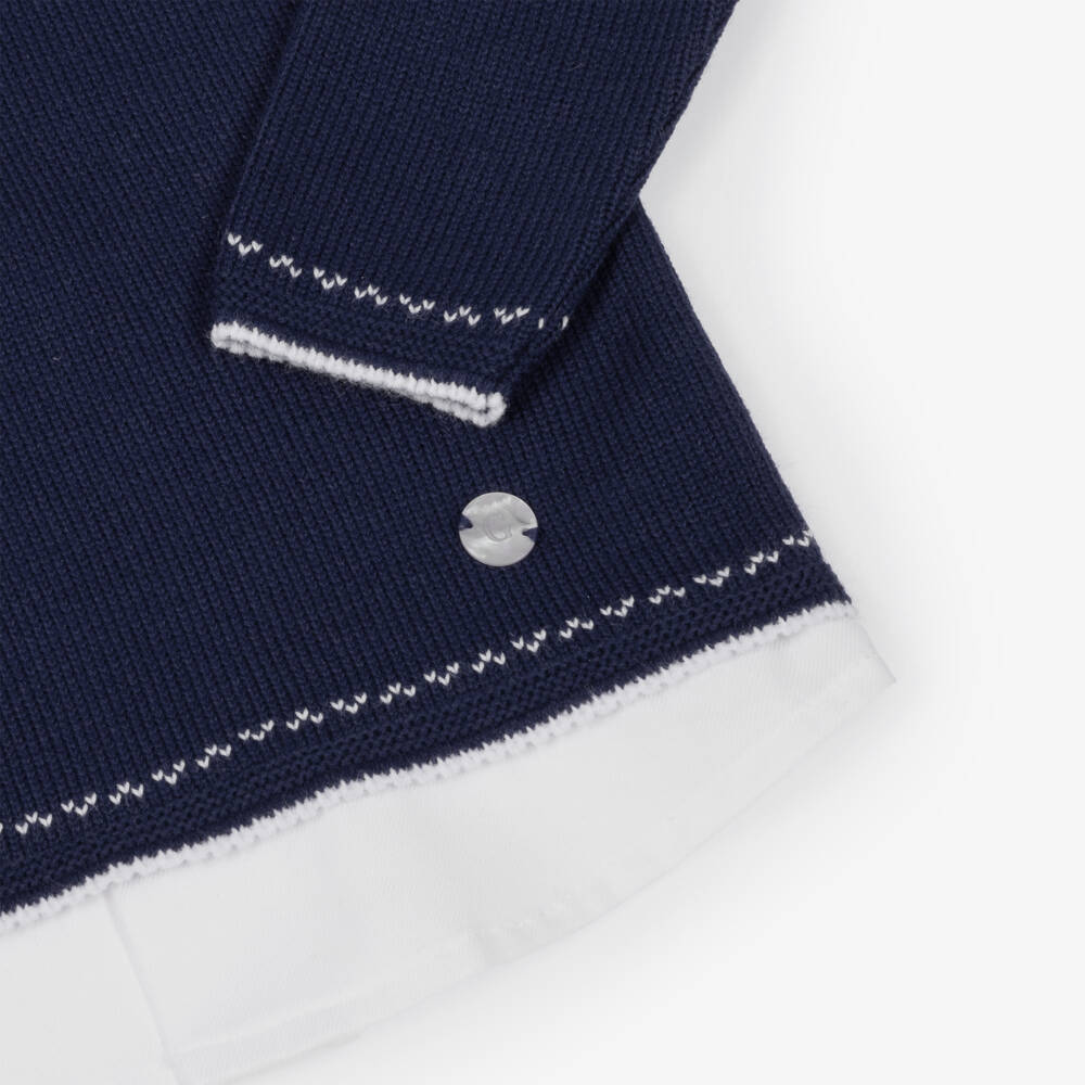 Artesanía Granlei-Boys Navy Blue Knitted Trouser Set with Collar | Childrensalon