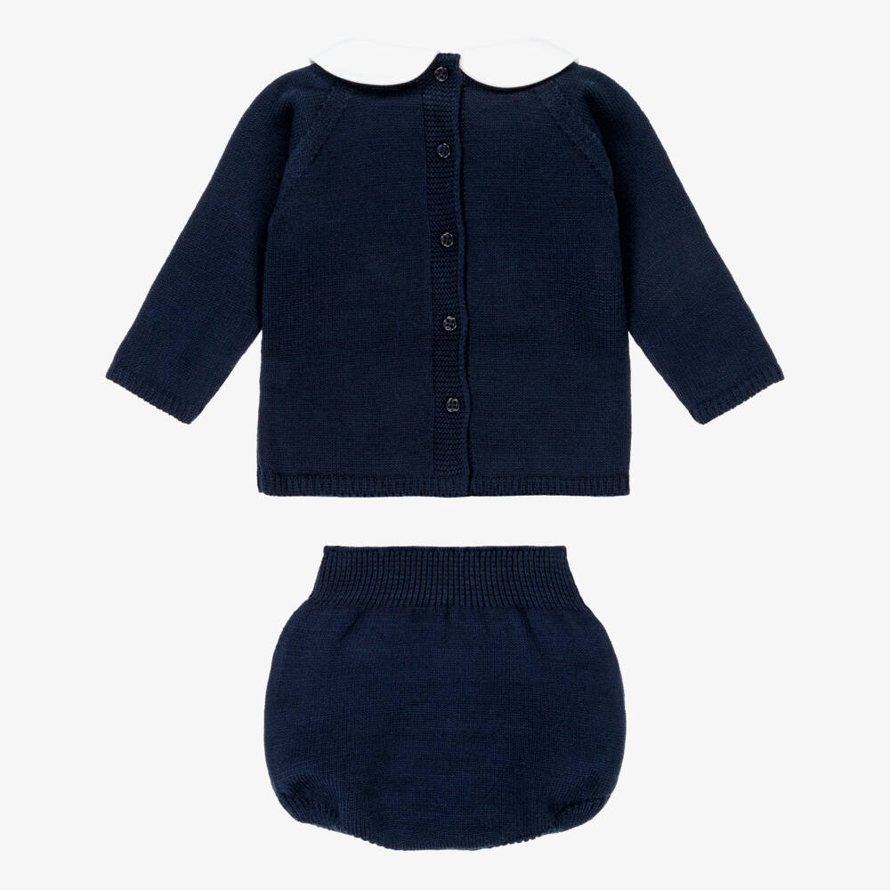 Artesanía Granlei-Boys Navy Blue Teddy Bear Knitted Shorts Set | Childrensalon