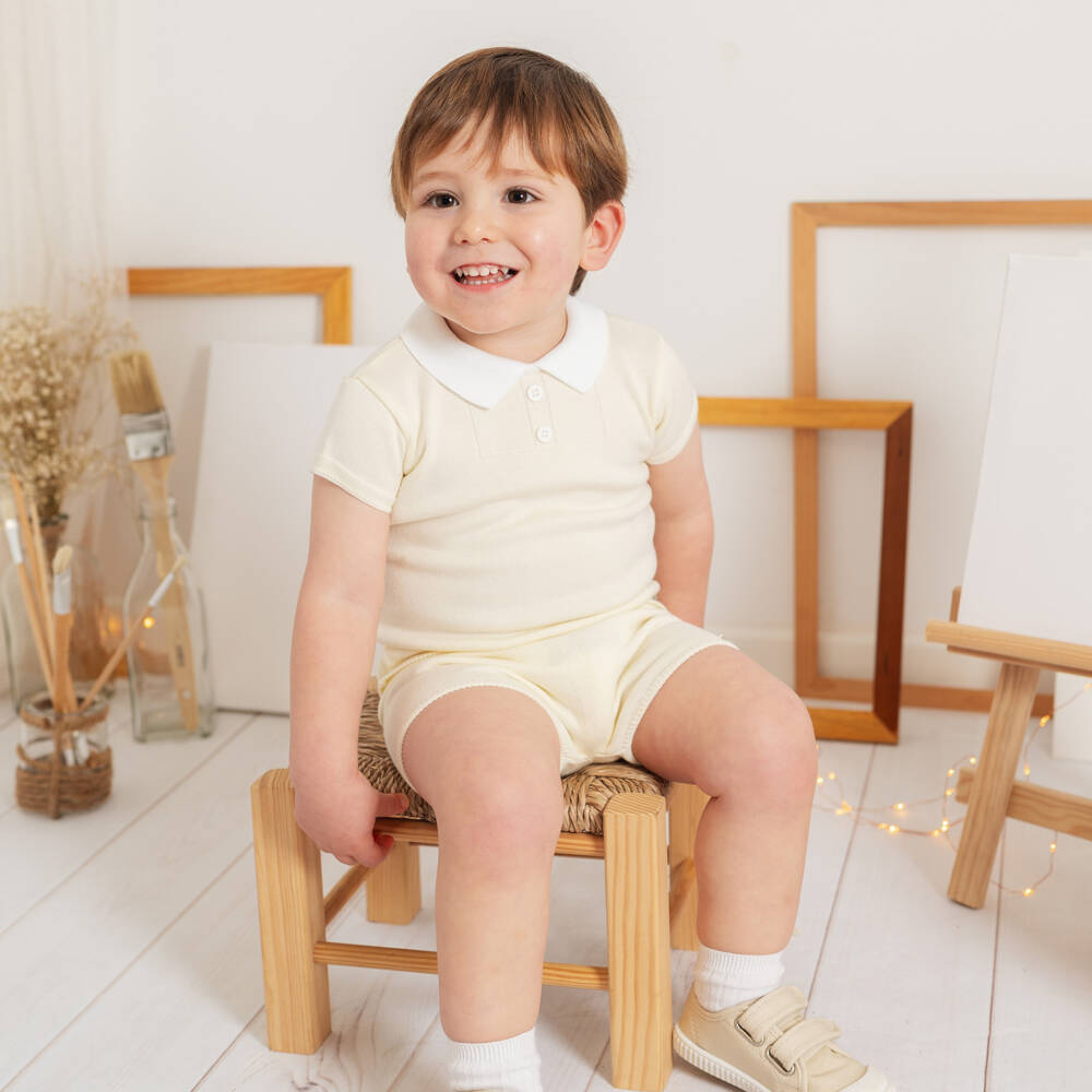 Artesanía Granlei-Boys Pale Yellow Knitted Top & Shorts Set | Childrensalon