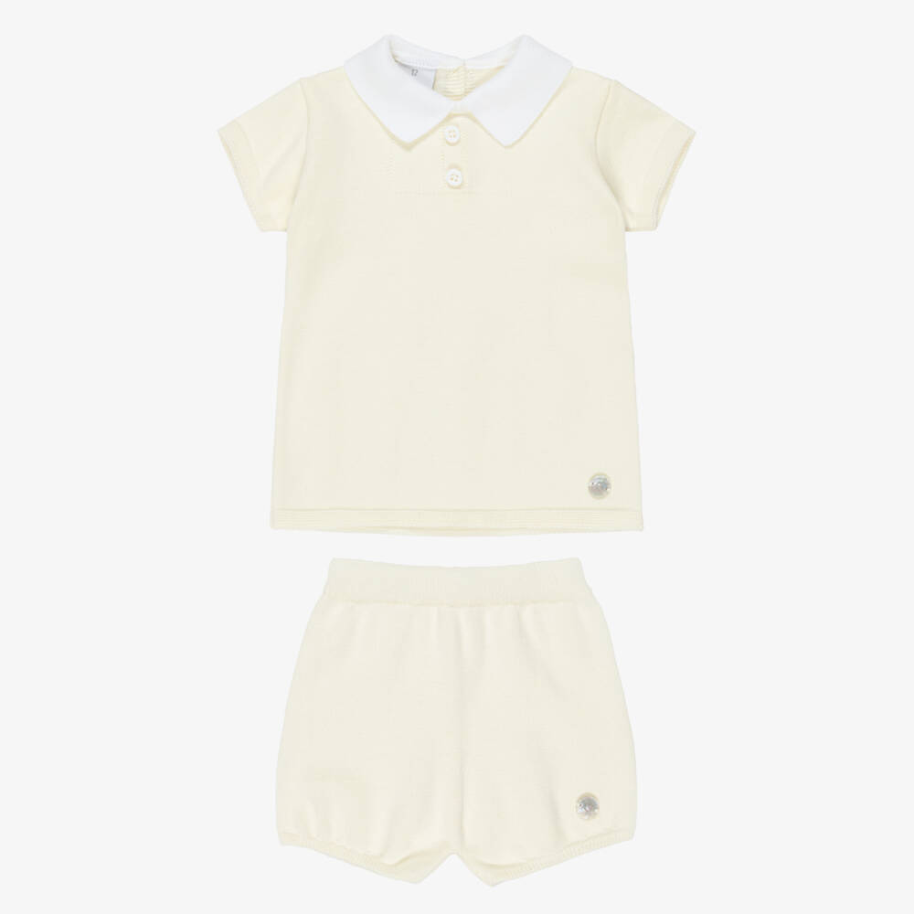 Artesanía Granlei-Boys Pale Yellow Knitted Top & Shorts Set | Childrensalon