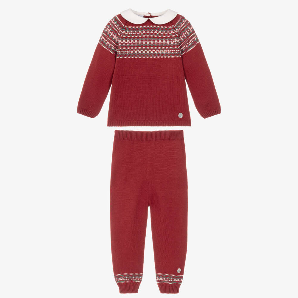 Artesanía Granlei-Boys Red Fair Isle Knit Trouser Set | Childrensalon