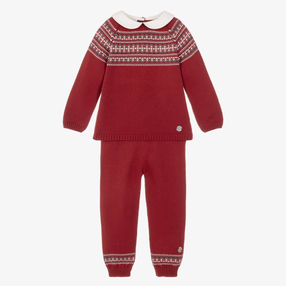 Artesanía Granlei-Boys Red Fair Isle Knit Trouser Set | Childrensalon
