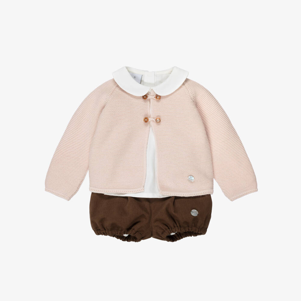 Artesanía Granlei-Boys Sandy Beige & Brown Shorts Set | Childrensalon