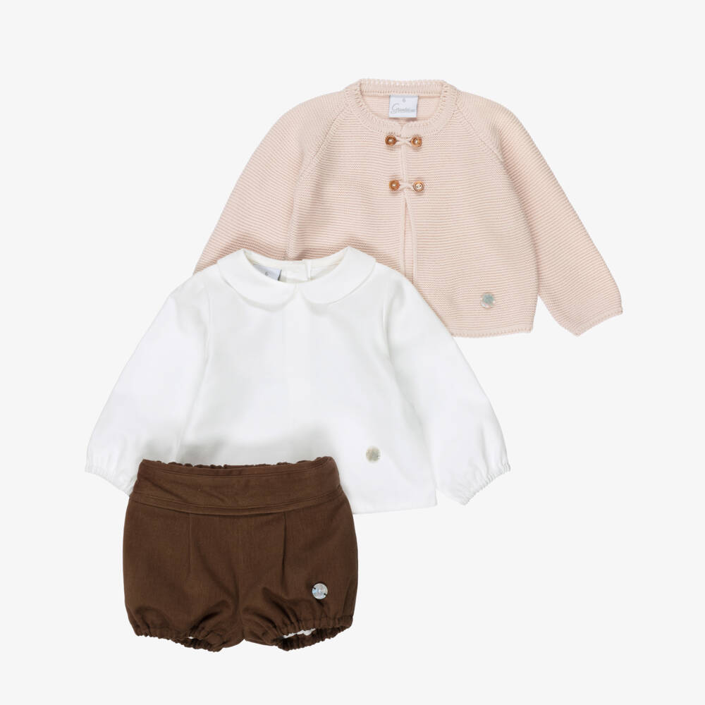 Artesanía Granlei-Boys Sandy Beige & Brown Shorts Set | Childrensalon