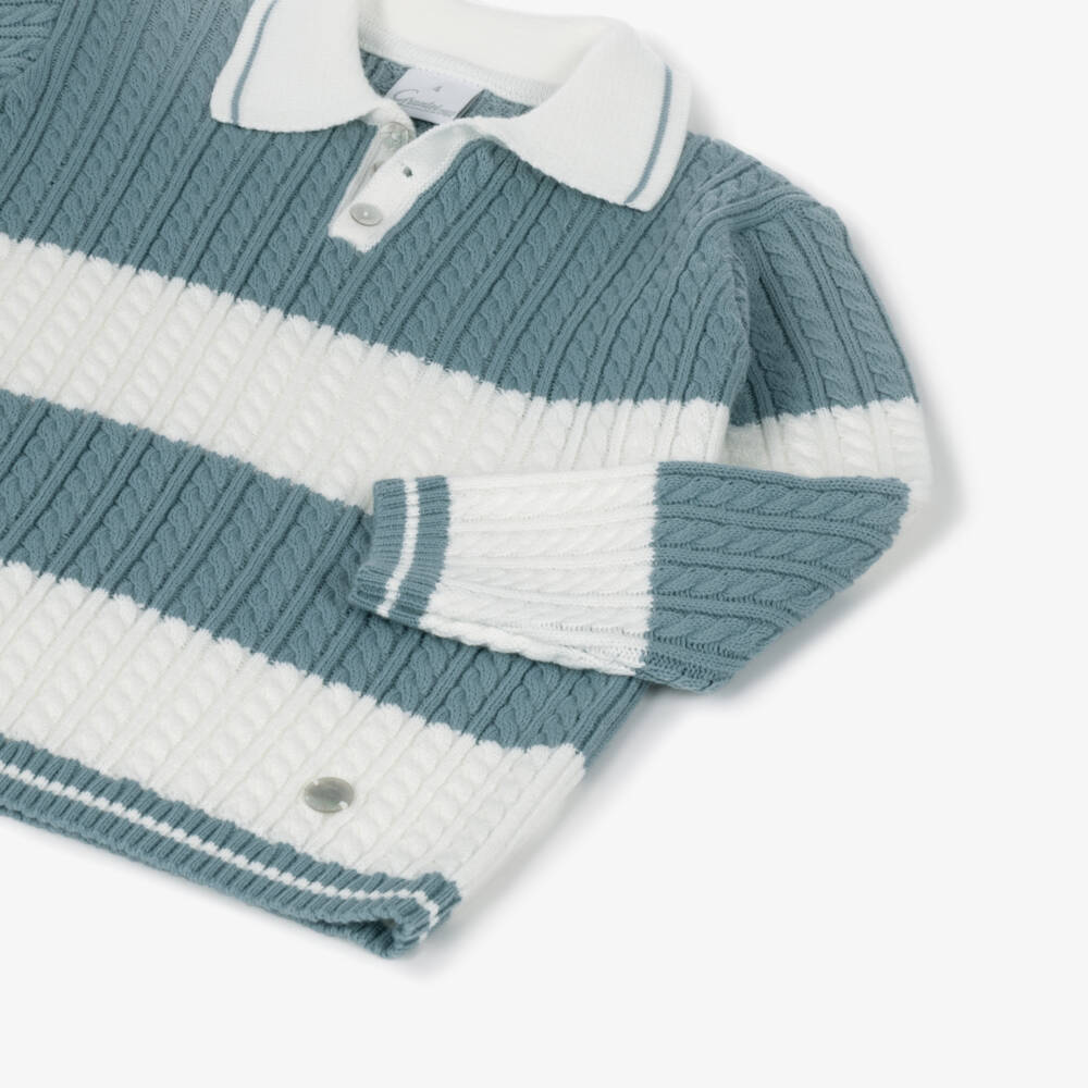 Artesanía Granlei-Boys Teal Blue Sweater & Corduroy Shorts Set | Childrensalon