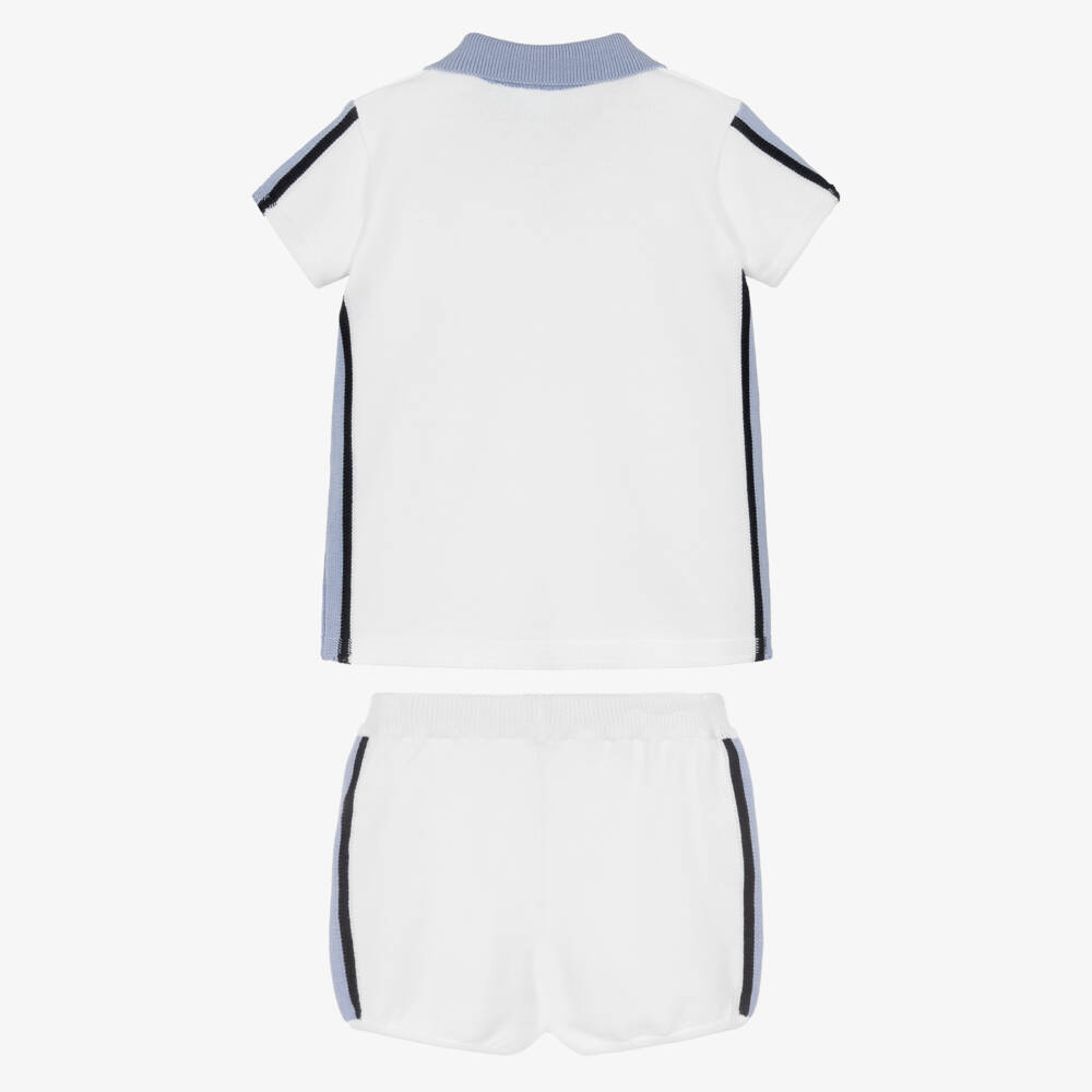 Artesanía Granlei-Boys White & Blue Knitted Shorts Set | Childrensalon