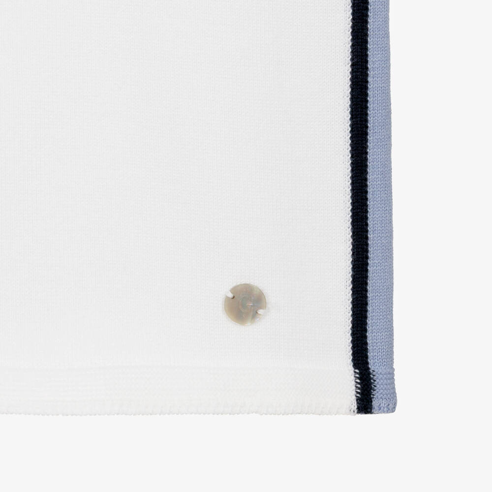 Artesanía Granlei-Boys White & Blue Knitted Shorts Set | Childrensalon