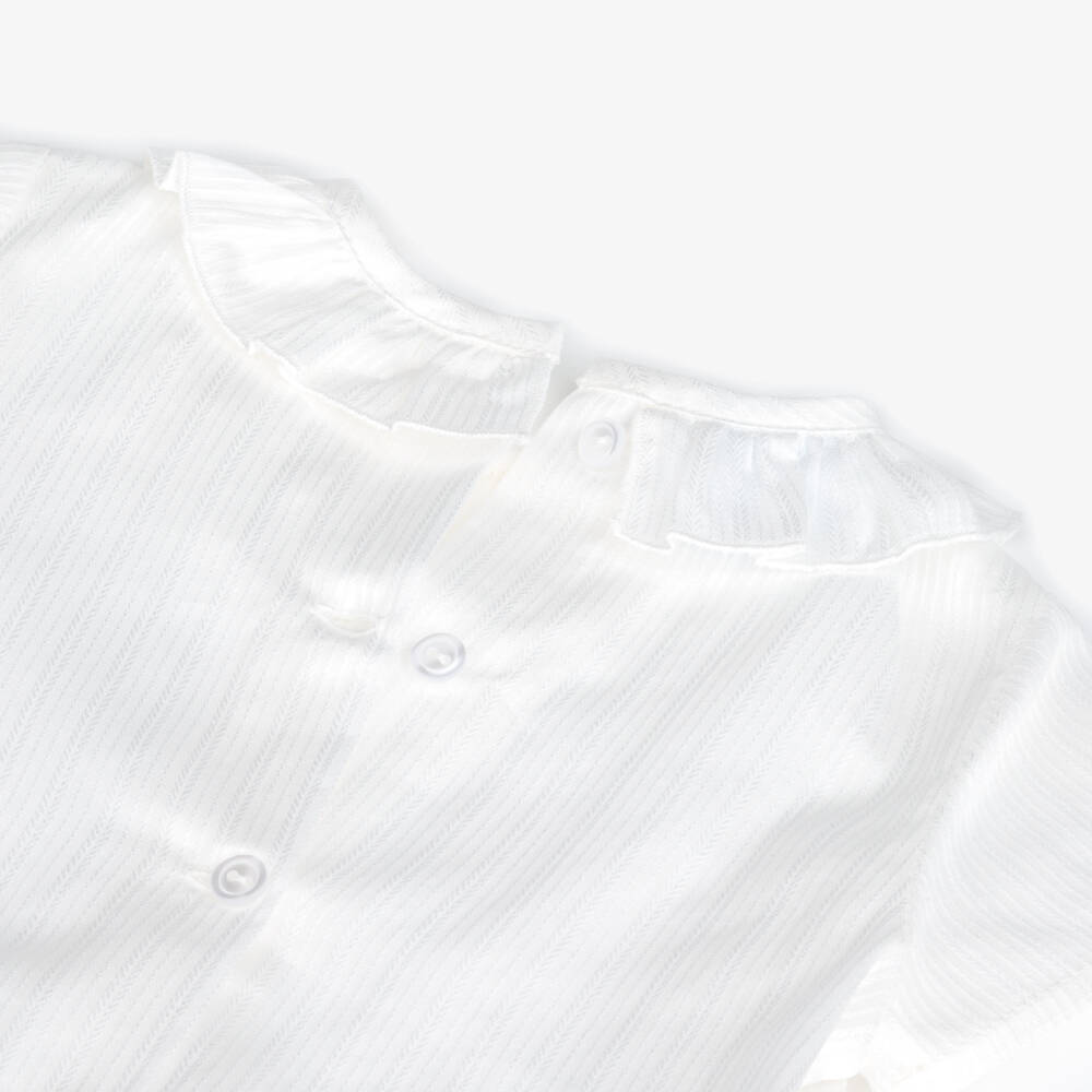 Artesanía Granlei-Boys White & Grey Knitted Babysuit Set | Childrensalon