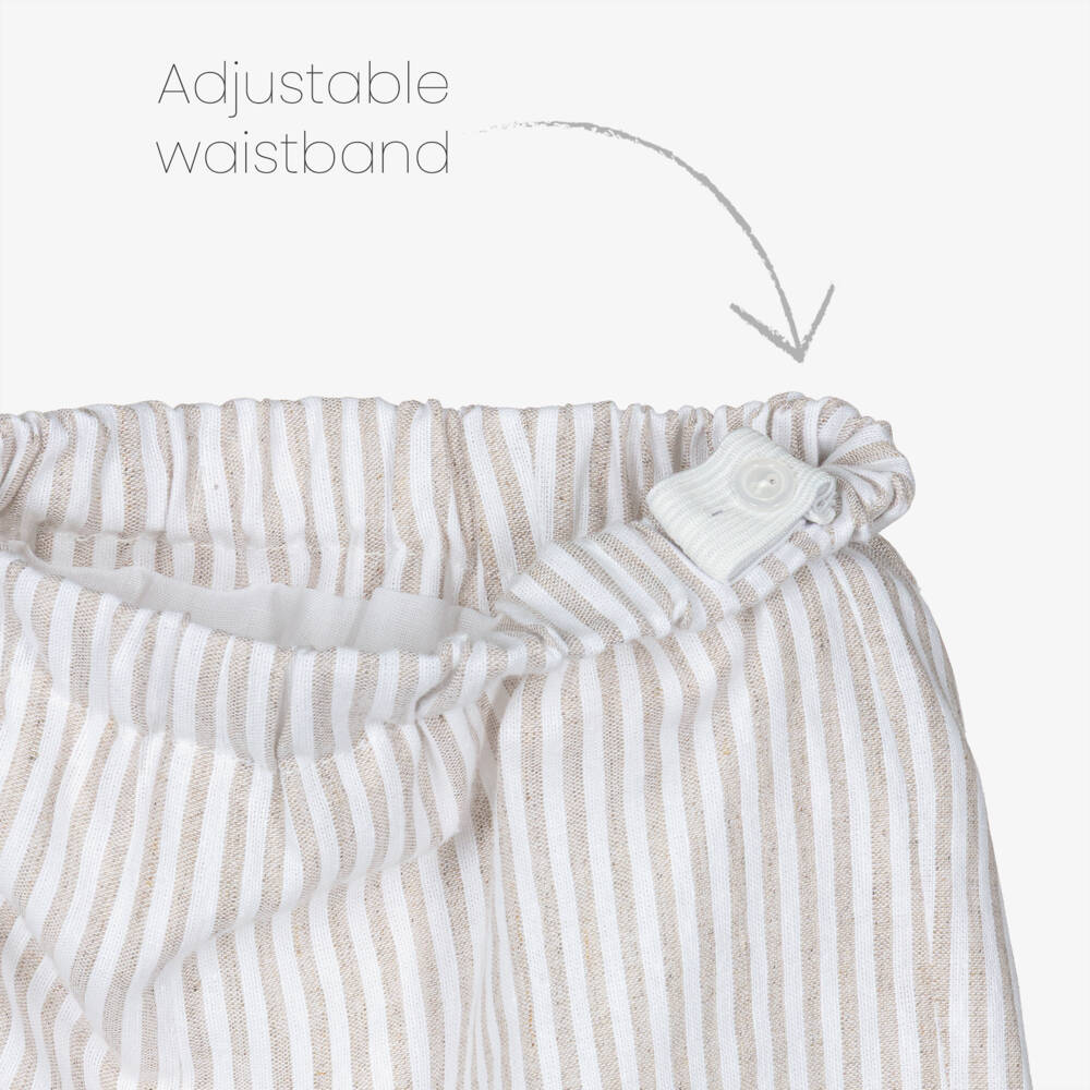 Artesanía Granlei-Boys White Shirt & Beige Striped Cotton Shorts Set | Childrensalon