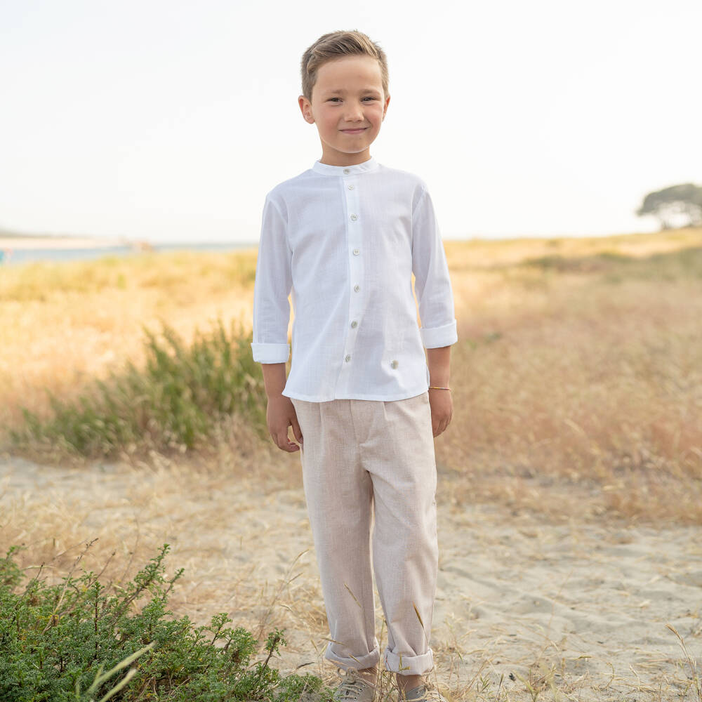 Artesanía Granlei-طقم بنطلون بيج وقميص أبيض للأولاد | Childrensalon